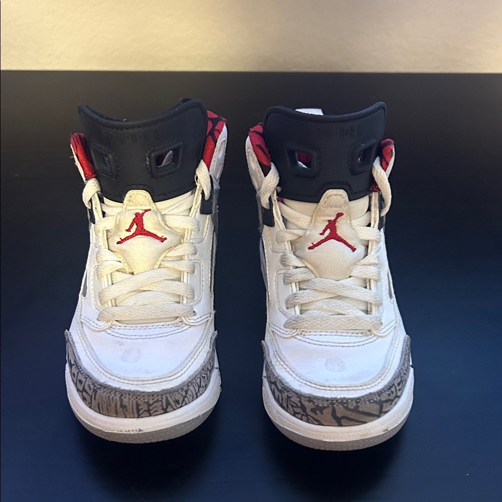Jordan Kids White and Black Sneakers with Red Accents